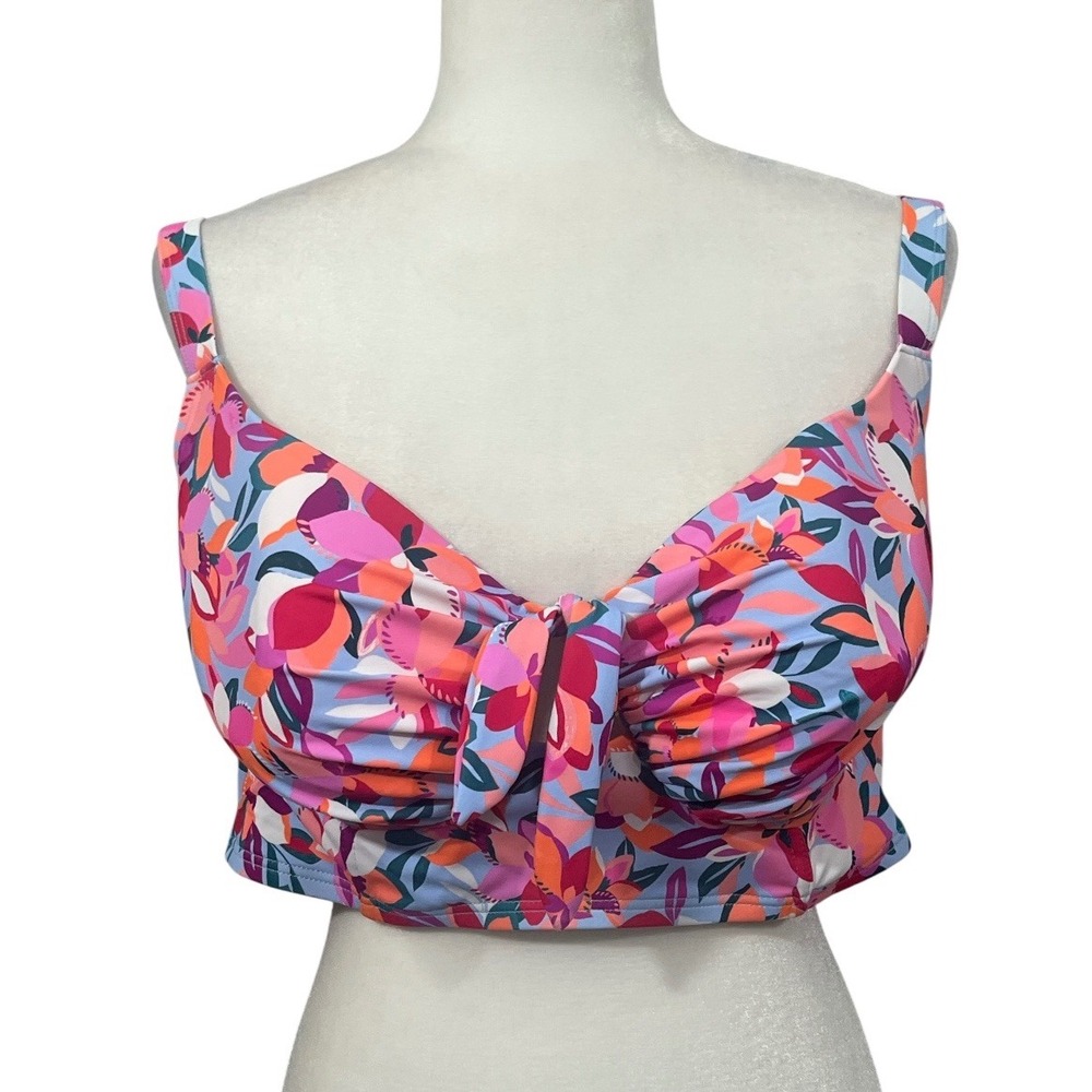 Swimsuits For All Pink & Purple Floral Tie-Front Bikini Top